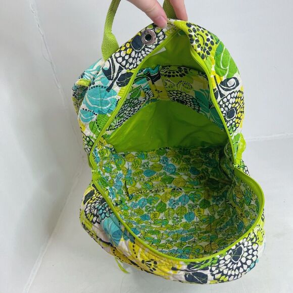 Vera Bradley Retired Limes Up Green Quilted Patterned Backpack Laptop Bag - Picture 5 of 13